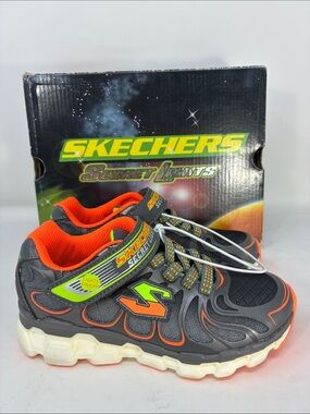 Skechers Kids Gray Sneakers with Orange & Neon Green Accents